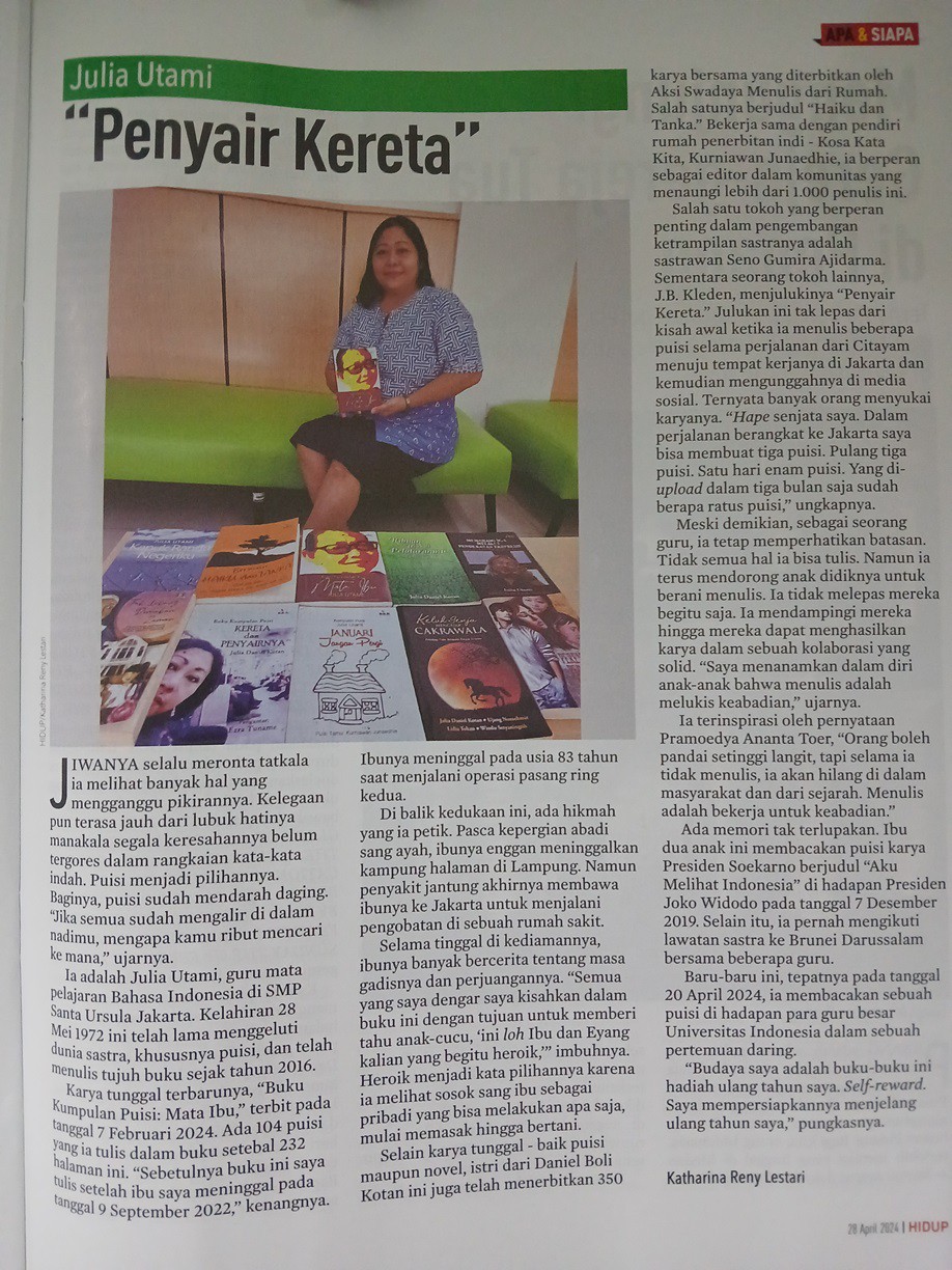 Wawancara majalah Hidup dengan Ibu Julia Utami
