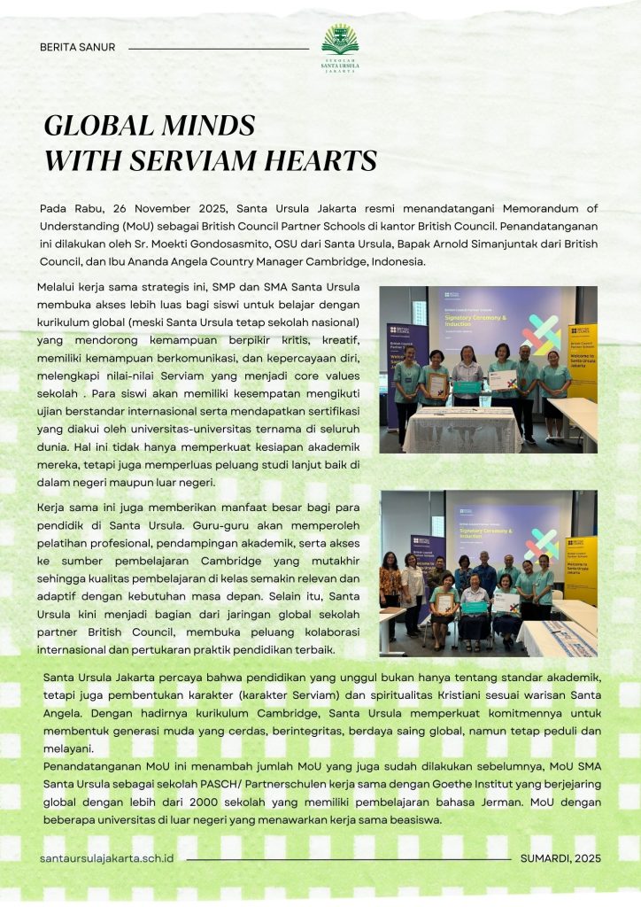 Penandatanganan MoU Santa Ursula Jakarta x British Council Indonesia